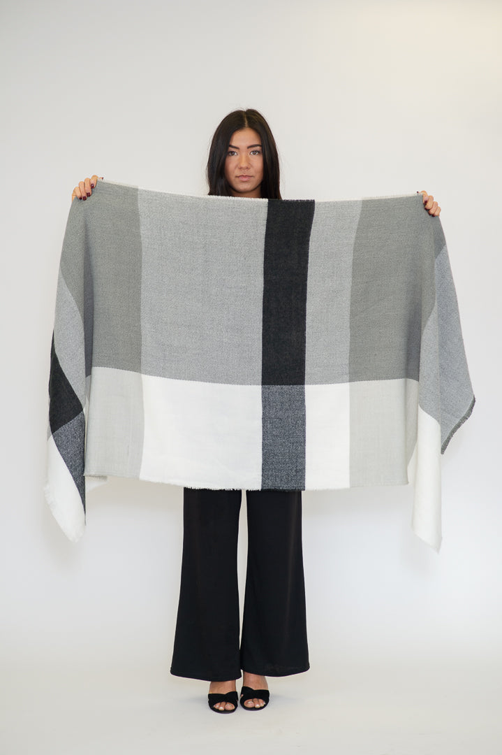 Patterned White, Black and Grey Large Blanket Scarf