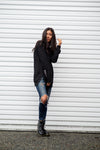 Black Crewneck Side Slit Sweater
