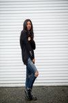 Black Crewneck Side Slit Sweater
