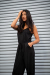 Black Jumpsuit with Adjustable Thin Straps and Adjustable Waist