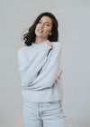 Soft Blue Knit Sweater with Mock Neck 63% Acrylic, 37% Polyester