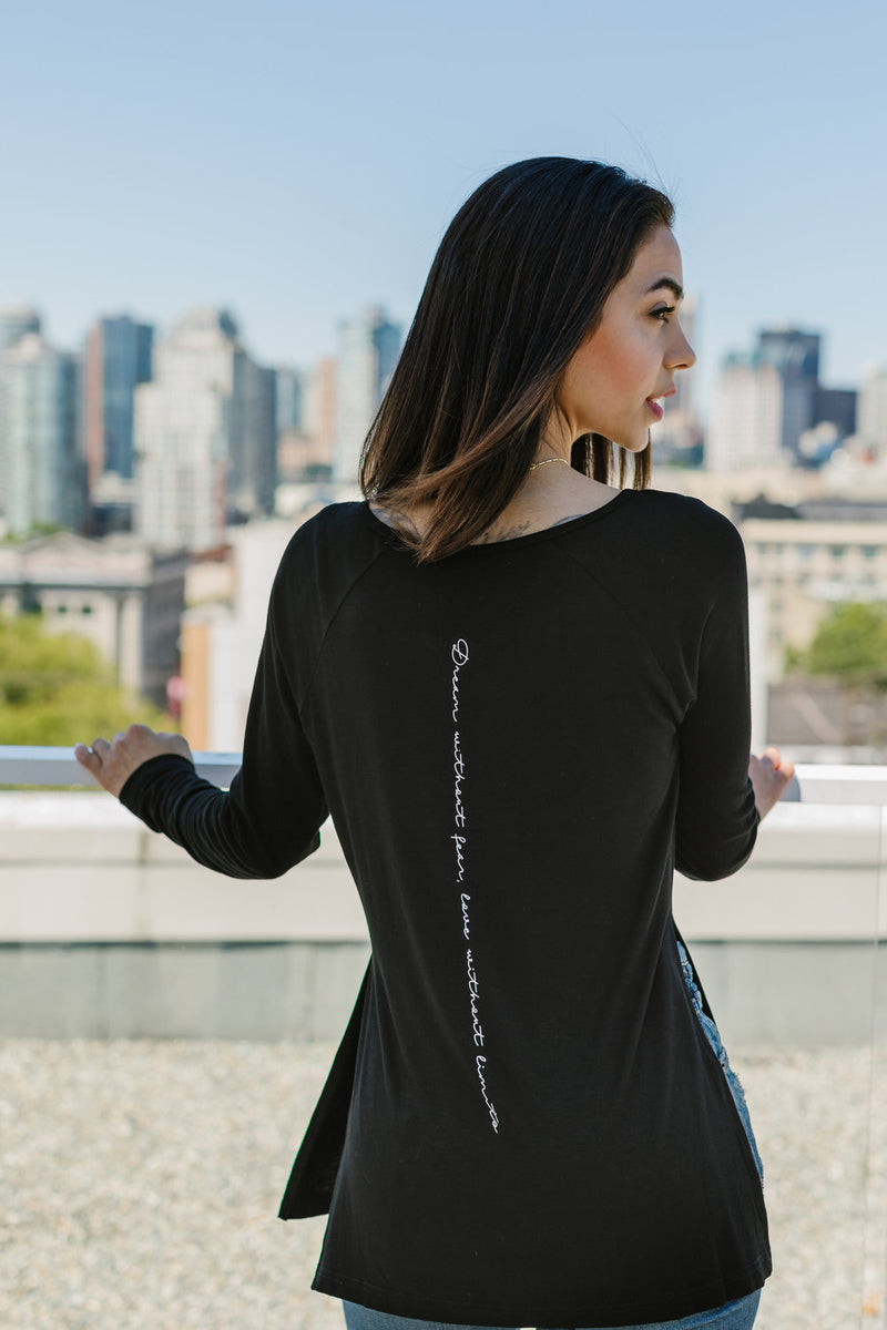 Black Long Sleeve Women's Shirt With Side Slits
