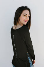 Black Long Sleeve Women's Shirt With Side Slits