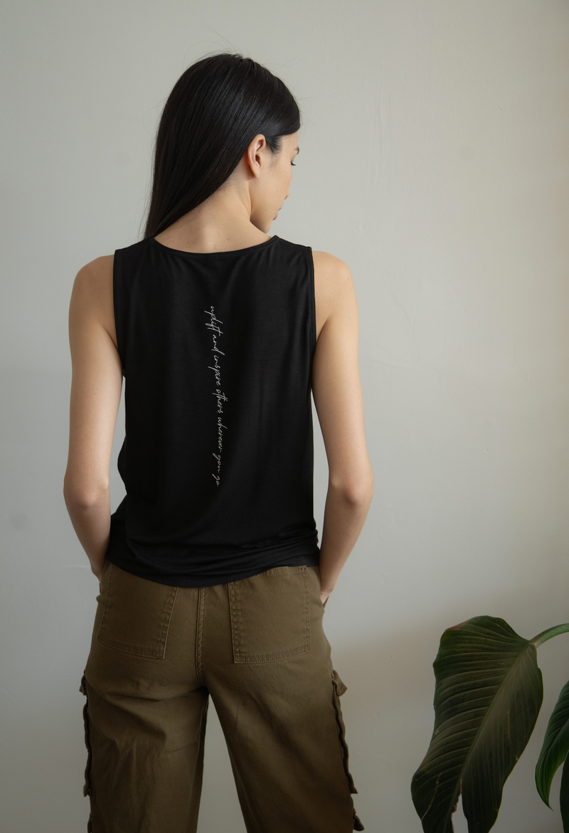 Uplift and Inspire Others Wherever you go- Tie Tank Midnight Black